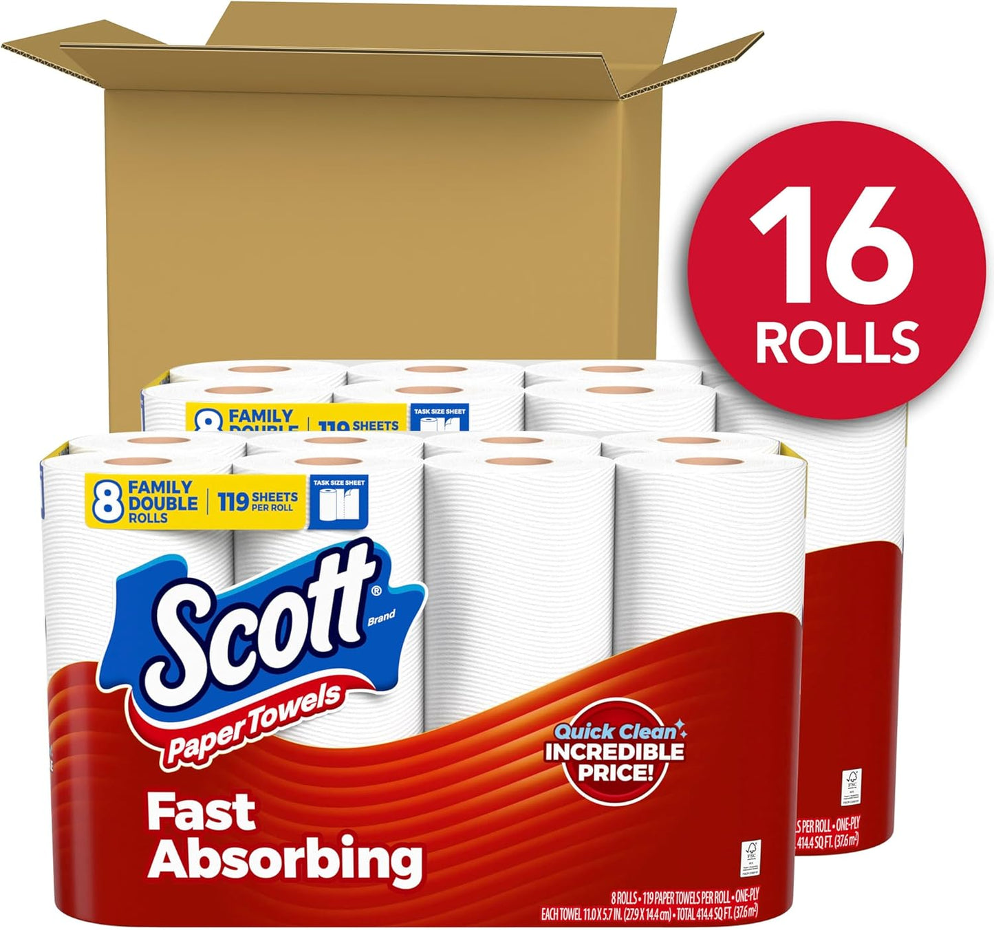 Scott Paper Towels, Choose-A-Sheet, 6 Double Rolls = 12 Regular Rolls (108 Sheets Per Roll)