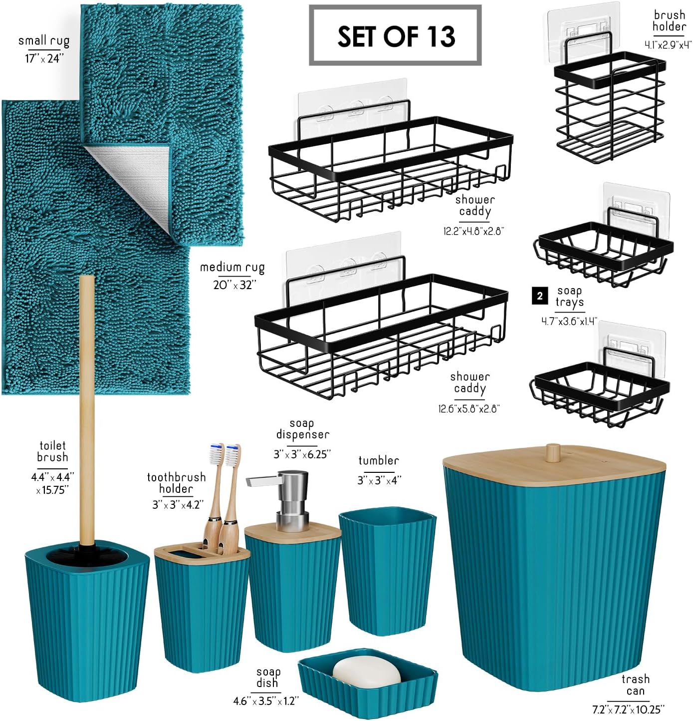 Clara Clark Bathroom Set - Sage Green Bathroom Accessories Set, 6PC Bathroom Accessory Set, Bathroom Sets with Toilet Brush, Trash Can & Soap Dispenser