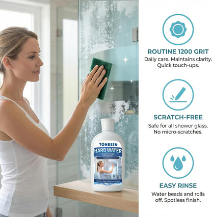 Hard Water Stain Remover Paste with Polishing Pads Calcium & Limescale Cleaner for Shower Glass, Shower Doors & Tiles, Includes 800 & 1200 Grit Pads, 500ml, 16.9fl oz