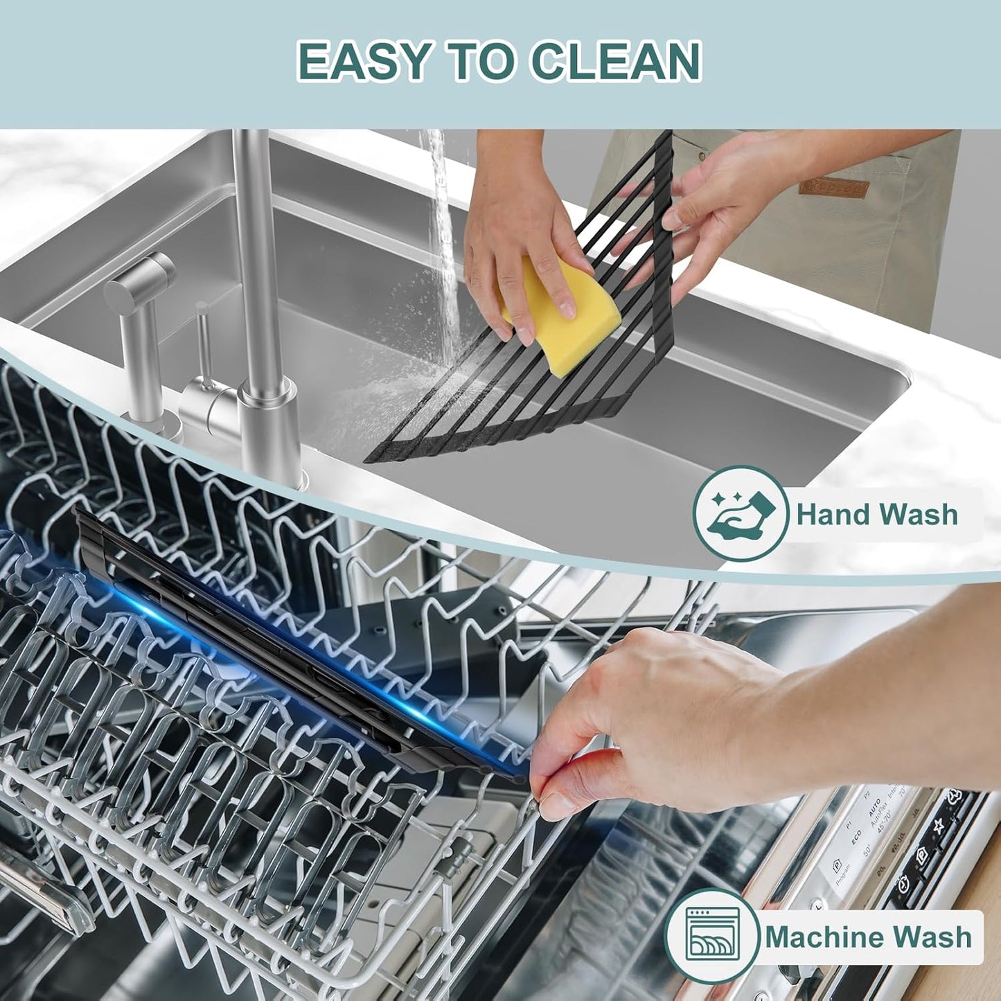MERRYBOX Triangle Roll Up Dish Drying Rack Over The Sink, 2025 Anti-Rust Sink Drying Rack with Full Silicone Wrapped for Top of Corner, Anti-Slip Organizer for Kitchen