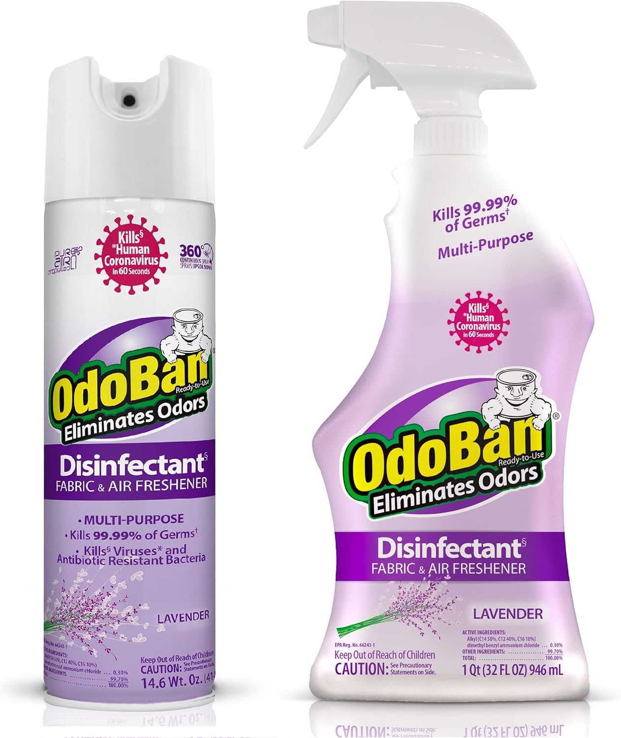 OdoBan Ready-to-Use 360-Degree Continuous Spray Disinfectant & Harsh Aroma Eliminator, Fabric and Air Freshener, Made in the USA, Original Eucalyptus Scent, 14.6 Ounces