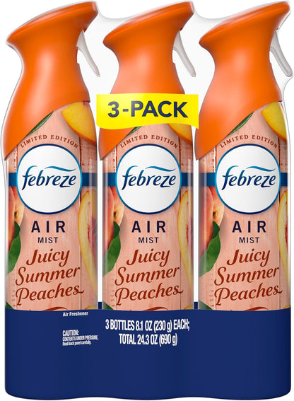 Febreze Air Mist, Air Freshener, Odor Fighting Room Spray, Deodorizer for Home Bathroom Kitchen Office Apartment, Lilac Sunrise, Warm Ocean Breeze, Summer Golden Hour Variety Pack, 8.1oz (Pack of 3)