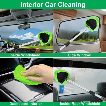 XINDELL Windshield Cleaner Tool – Car Interior Window Cleaning Kit with Extendable Handle & 4 Microfiber Pads, Auto Wiper Inside Windshield Brush for Car & Home Windows