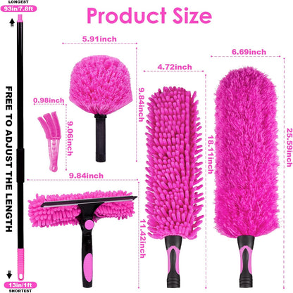 CALBEAU 15 Foot Dusters for Cleaning, Duster with Extension Pole 7-15ft, Microfiber Feather Duster Used for Cleaning Ceiling Fan, High Window, Blinds, Shutters, Sofa, Cobweb Duster for Home (12 PCS)
