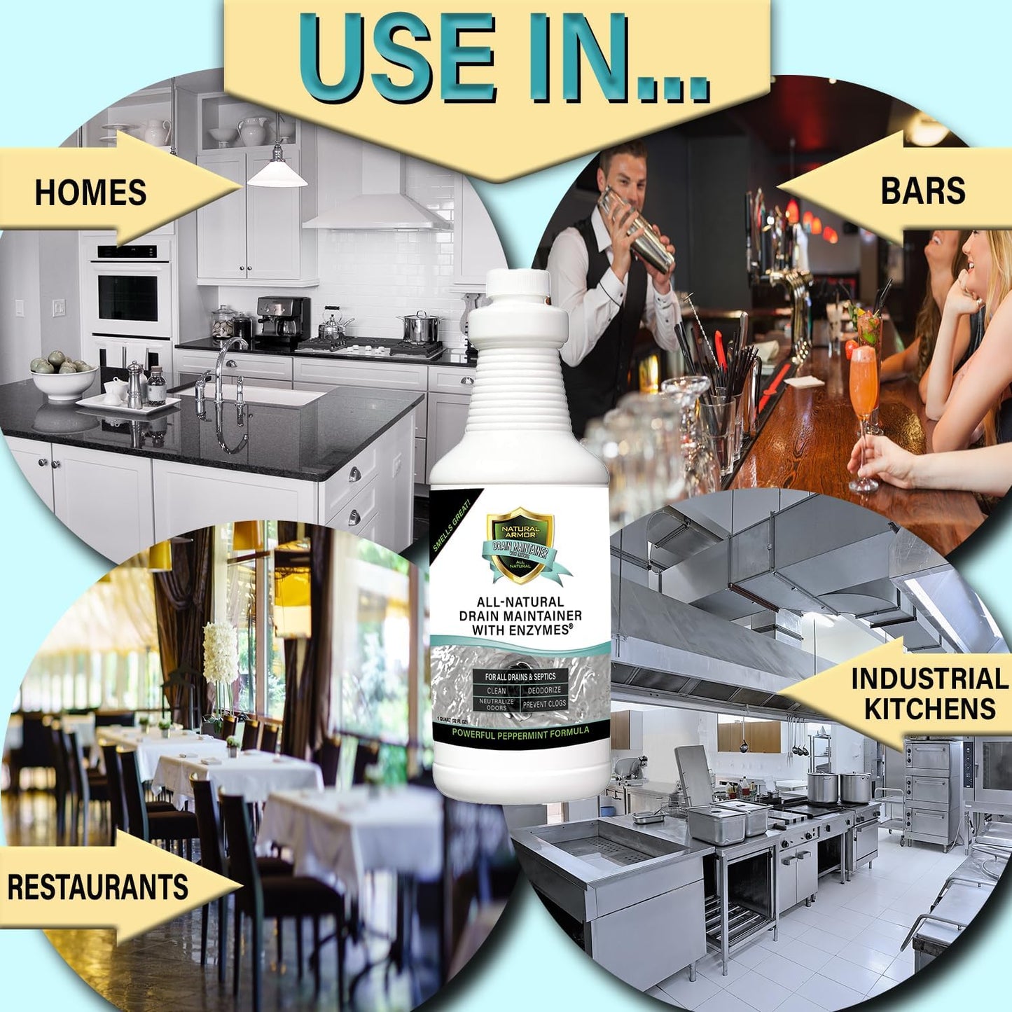 Natural Armor Enzyme Drain Maintainer - Gallon Drain Cleaner with Natural Enzyme Power to Prevent Buildup & Odors - Safe for Sinks, Showers, Grease Traps & Septic - Non-Toxic Formula, 128 fl oz