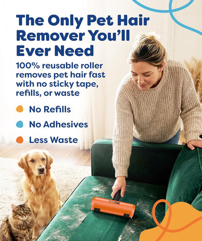 Triton Pet Hair Removal Tool w/Fur Trapping Compartment and Detachable Handle, 60% Smaller Storage Size, Reusable Shedding Roller, Cat and Dog Hair Remover for Car, Furniture, Carpet (Gray/White)