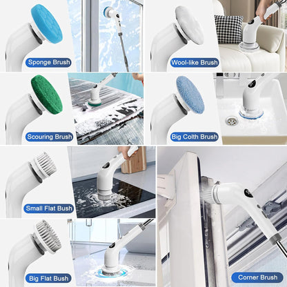 qimedo 5000mAh Battery Electric Spin Scrubber Q4, Handheld Scrubber for Cleaning with Display, Power Dish Scrubber with 5 Heads, Shower Cordless Cleaning Brush for Bathroom/Sink/Window