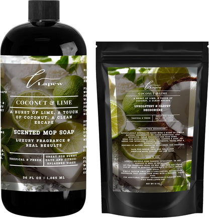 Lapew Black Sea Scented Cleaning Bundle | Carpet Deodorizer Powder (16 oz) & Mop Soap Concentrate (36 oz) | Pet-Friendly Odor Eliminator - Colors A