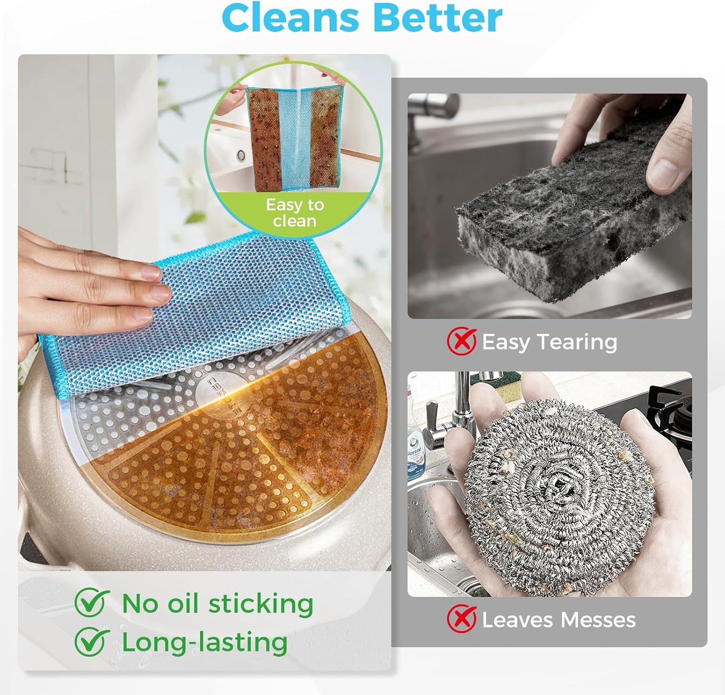 AIDEA Non Scratch Wire Dishcloth 24PK, Wire Dishwashing Rag for Wet and Dry, Dish Cloths for Washing Dishes, Cleaning Pads Steel Scrubber for Cookware, Sinks, Dishes, Stove Tops, 7"×8"