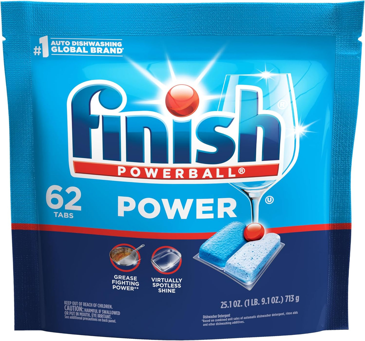 Finish Power Dishwasher Pods, No Pre-Rinse Dishwasher Detergent Soap For Deep Clean & Shine with Degreasing Power, 43 Count
