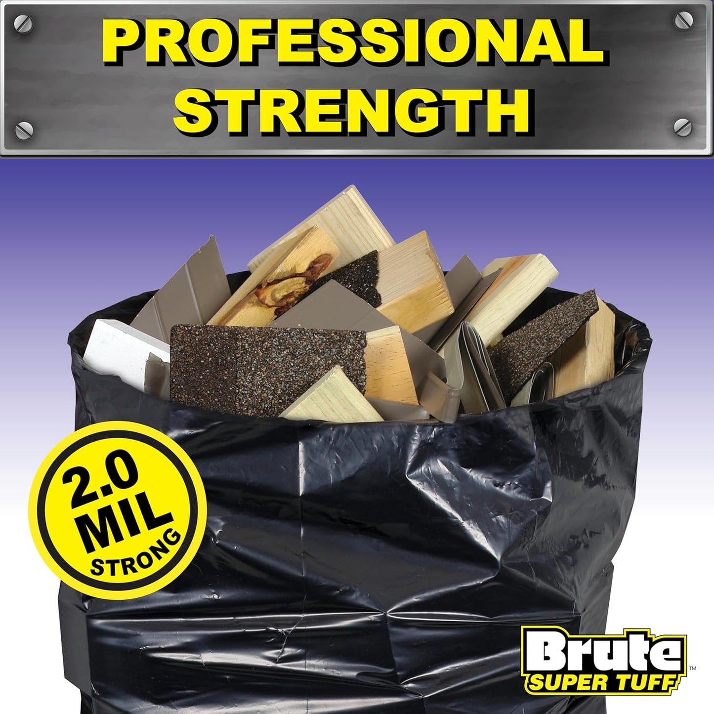 Brute Super Tuff Heavy Duty 2.2 MIL Contractor Bags, Extra Large Trash Bags, Twist Tie Closure, Black, 55 Gallon, 15 Count