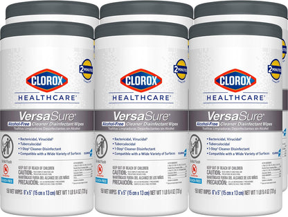 Clorox Healthcare VersaSure Cleaner Disinfectant Wipes, 6" x 5", 150 Count Canister, Pack of 6 (Package May Vary)