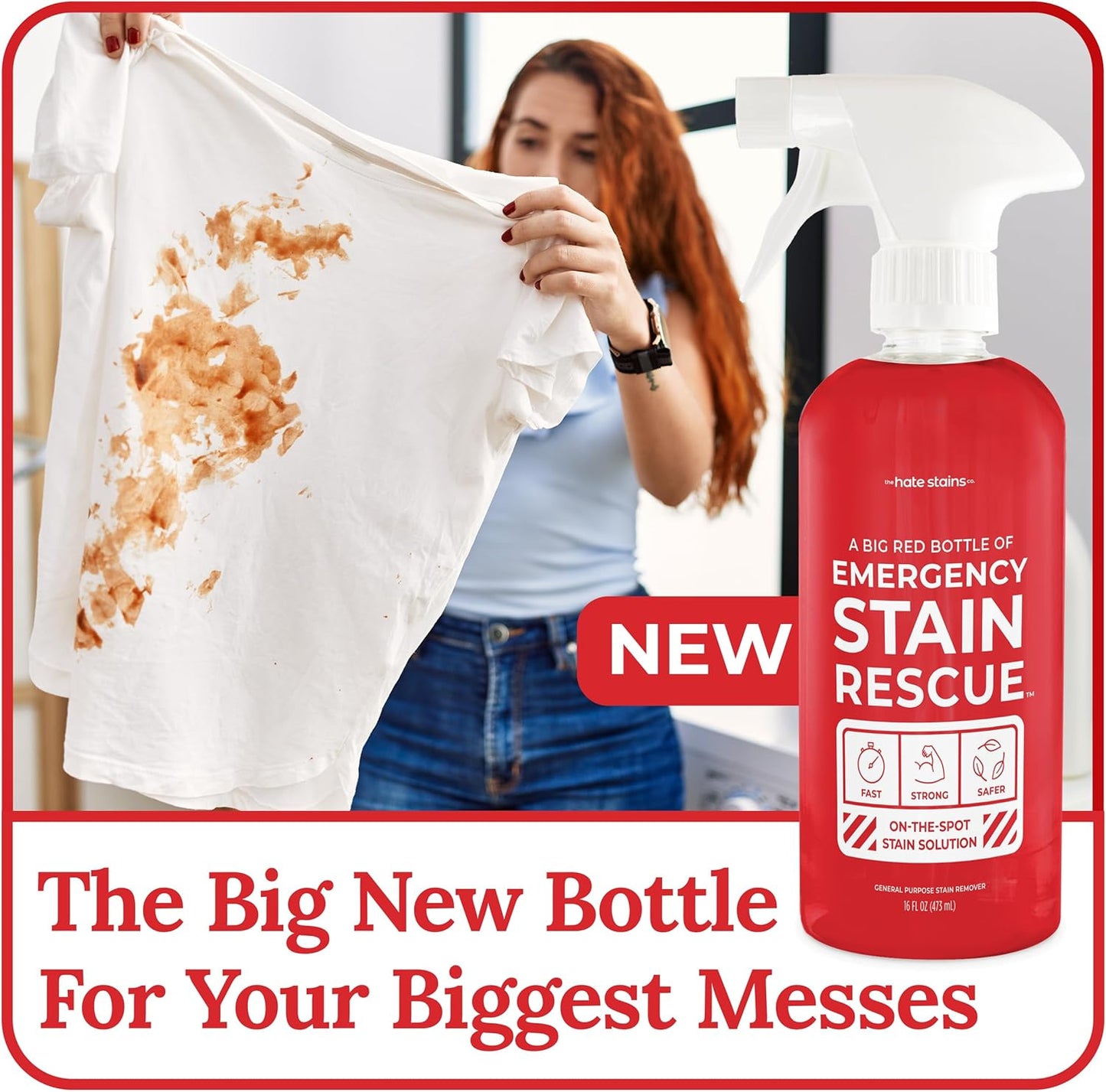Emergency Stain Rescue Stain Remover Spray - For Wine & Coffee - Blood Stain Remover Clothes & Laundry - Carpet Cleaner Spray with No Added Phosphates - 2 x 4 Fl Oz