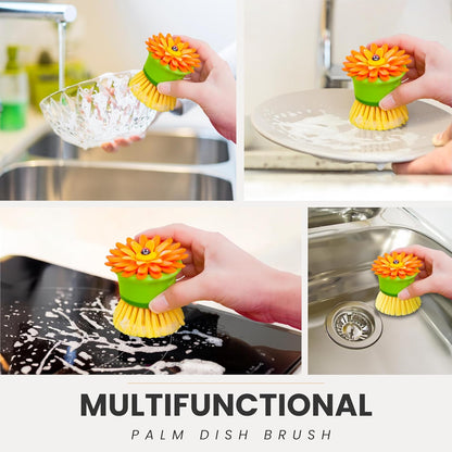 Vigar Flower Palm Dish Scrub Brush with Holder, Perfect Kitchen Brushes for Dishes, Sink Brush and Cleaning Brushes for Household Use, Pink, Green