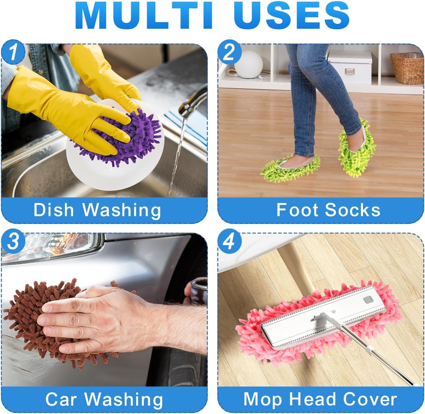 Mop Slippers Shoes 5 Pairs (10 Pieces) - Microfiber Cleaning House Mop Slippers, Floor Cleaning Tools Shoe Cover, Soft Machine Washable Reusable Microfiber Foot Socks for House Kitchen Office