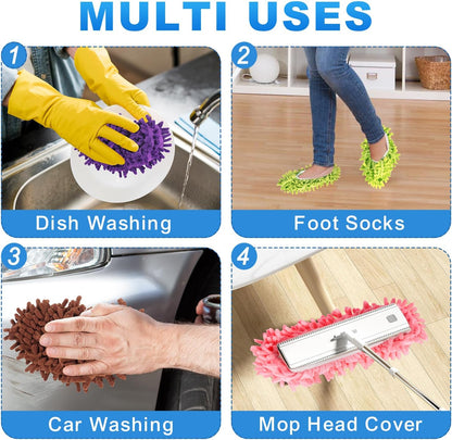 Mop Slippers Shoes 5 Pairs (10 Pieces) - Microfiber Cleaning House Mop Slippers, Floor Cleaning Tools Shoe Cover, Soft Machine Washable Reusable Microfiber Foot Socks for House Kitchen Office