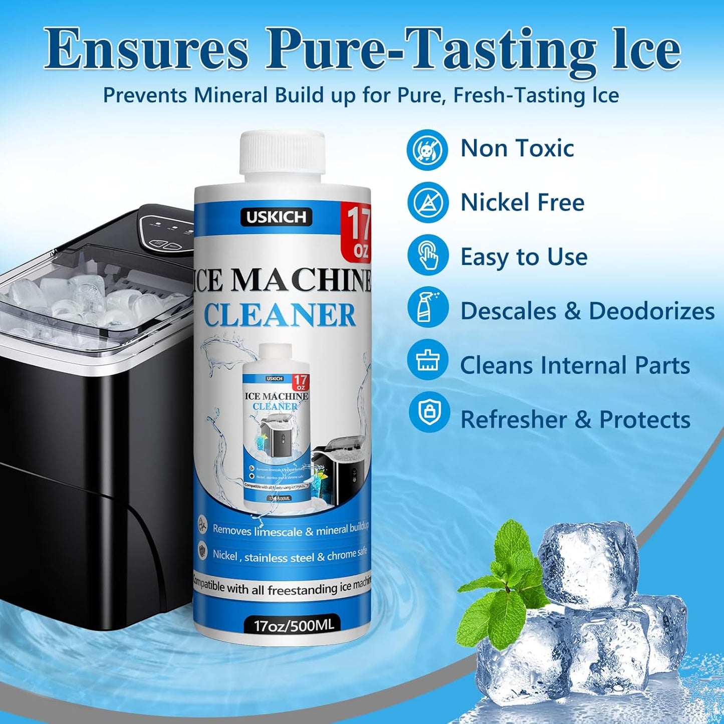 Ice Machine Cleaner Descaler Tablets-36Pack Ice Maker Cleaner Compatible with Frigidaire, Opal, GE Profile, Kitchenaid, Nickel Safe Scale Remover for Countertop, Nugget Ice Makers