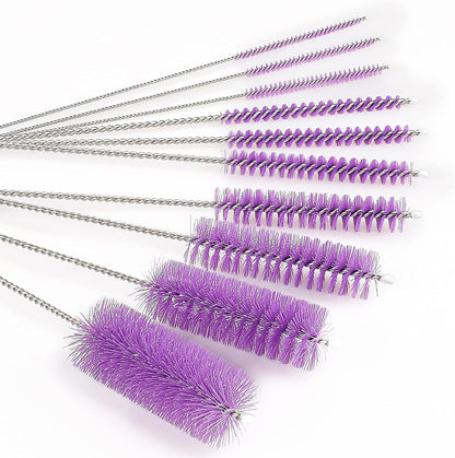 CiaraQ Bottle Cleaning Brushes, 8 Inch Nylon Tube Brush Set, Cleaner for Narrow Neck Bottles Cups with Hook, Set of 10pcs