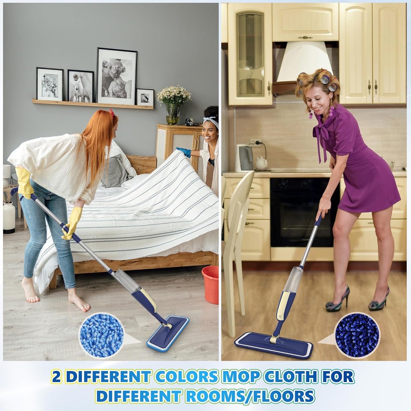 Spray Wet Mops for Hardwood Floor Cleaning: MEXERRIS Floor Mop with 5 Washable Pads for Swiffer Powermop & 2 Refillable Bottles - Home Commercial Dust Dry Mops for Wood Laminate Vinyl Tiles Ceramic
