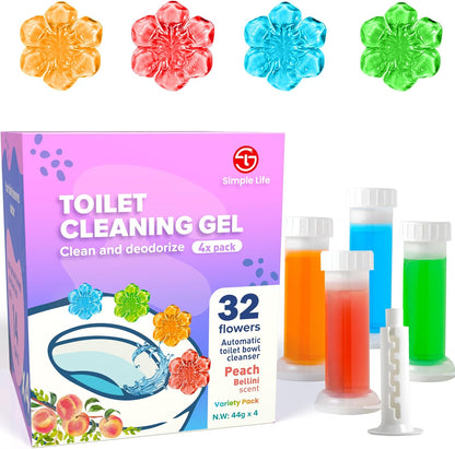 Simple Life Toilet Bowl Cleaner Gel | Fresh Flower Toilet Gel Stamp | Stops Limescale and Stains with Air Freshening Scent | Deodorizing Clean | 32 Stamps, Blue & Green