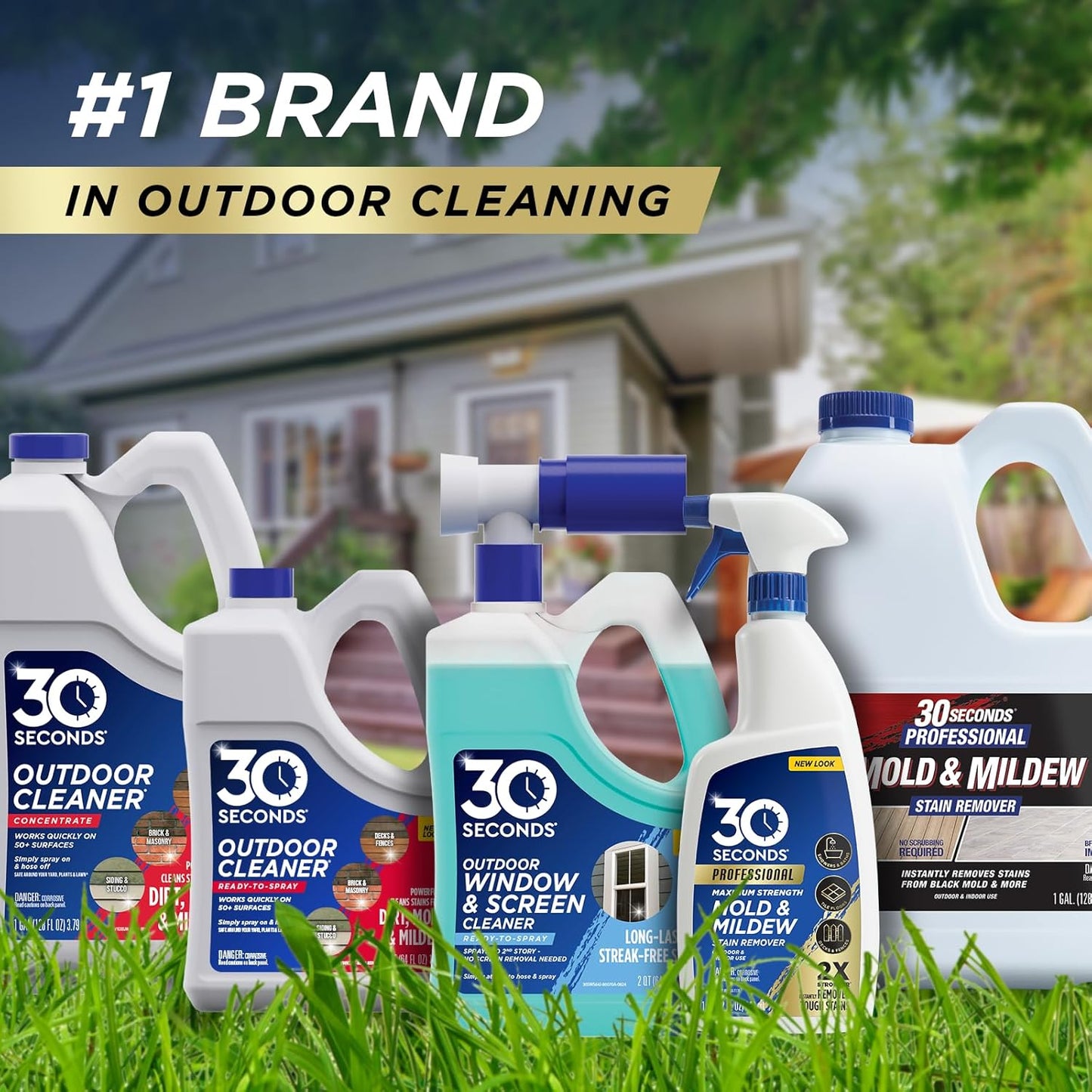 30 SECONDS Outdoor Window & Screen Concentrated Cleaner for Glass, Patio Doors, Fiberglass, Furniture - No Screen Removal Required, Spray & Rinse - Hose End Spray Attachment (2 PACK)