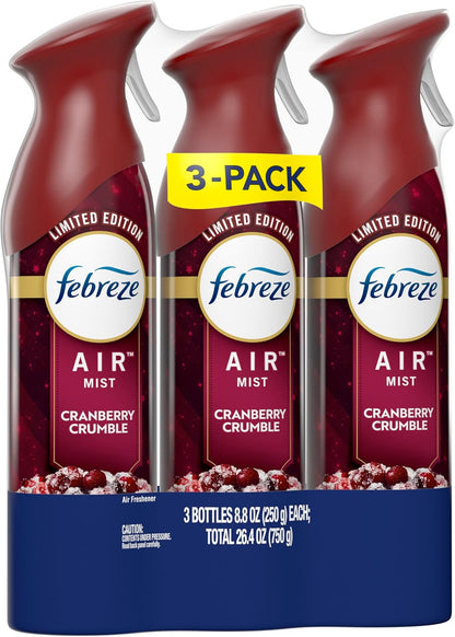 Febreze Air Freshener Spray, Odor-Fighting Room Spray, Crisp Fall Breeze, Cuddle Weather, Baked Cinnamon Apple, 8.8oz, 3 Count