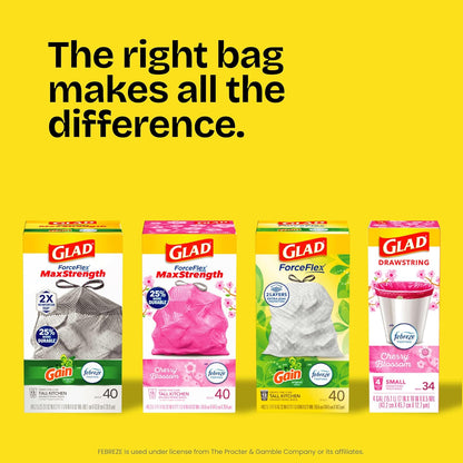 Glad ForceFlex Tall Kitchen Trash Bags, 13 Gal, Gain Lavender with Febreze, 110 Ct (Pack May Vary)