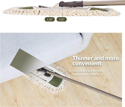 Eyliden Dust Mop with Reusable Washable Pads - One-Touch Pad Release, Height Adjustable Handle, Total 2 Mop Cloths, Wet Dry Mops for Floor Cleaning, Hardwood, Laminate, Tile Floor Push Dust Broom