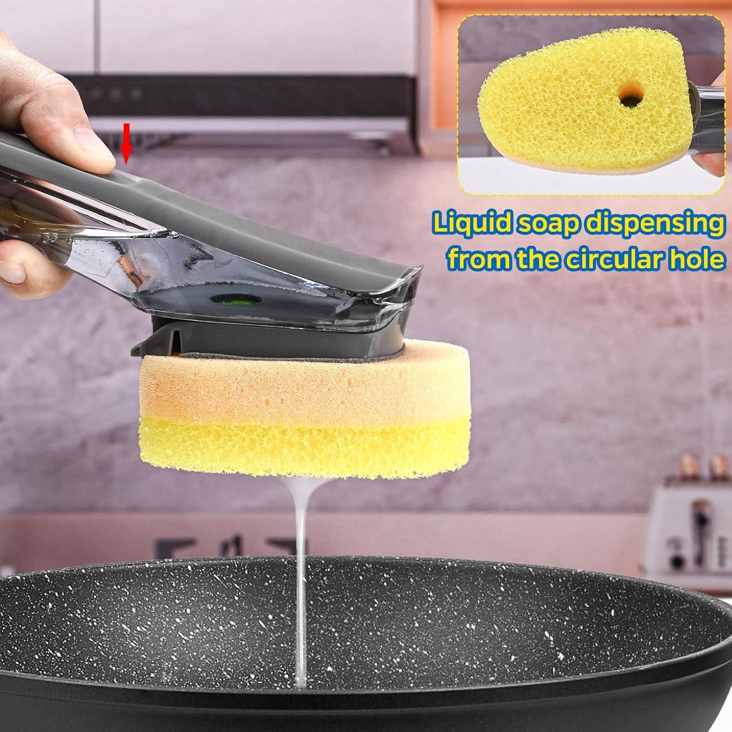 Sponge Dishwand Brush Refills for Scotch-Brite Dishwand - 10 Pack Dish Soap Non-Scratch Brush Refills for Nonstick Pots and Pans, Glass & Tubs (Pink)