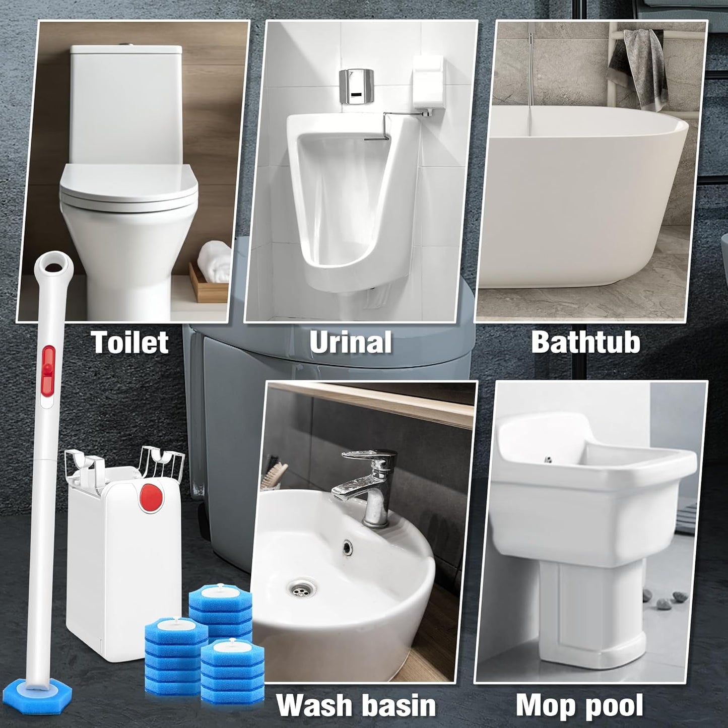 JEHONN Disposable Toilet Brush with 48 Wand Cleaner Refills, Wall Mounted Toilet Bowl Brush Holder Set, Bathroom Cleaning System for Sink Bathtub Wash Basin (Blue)