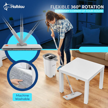Flat Mop & Bucket Wringer Set with Self-Squeeze Mini Mop, Portable Handheld Wet/Dry Cleaner with Microfiber Pads, Flat Mop and Bucket System