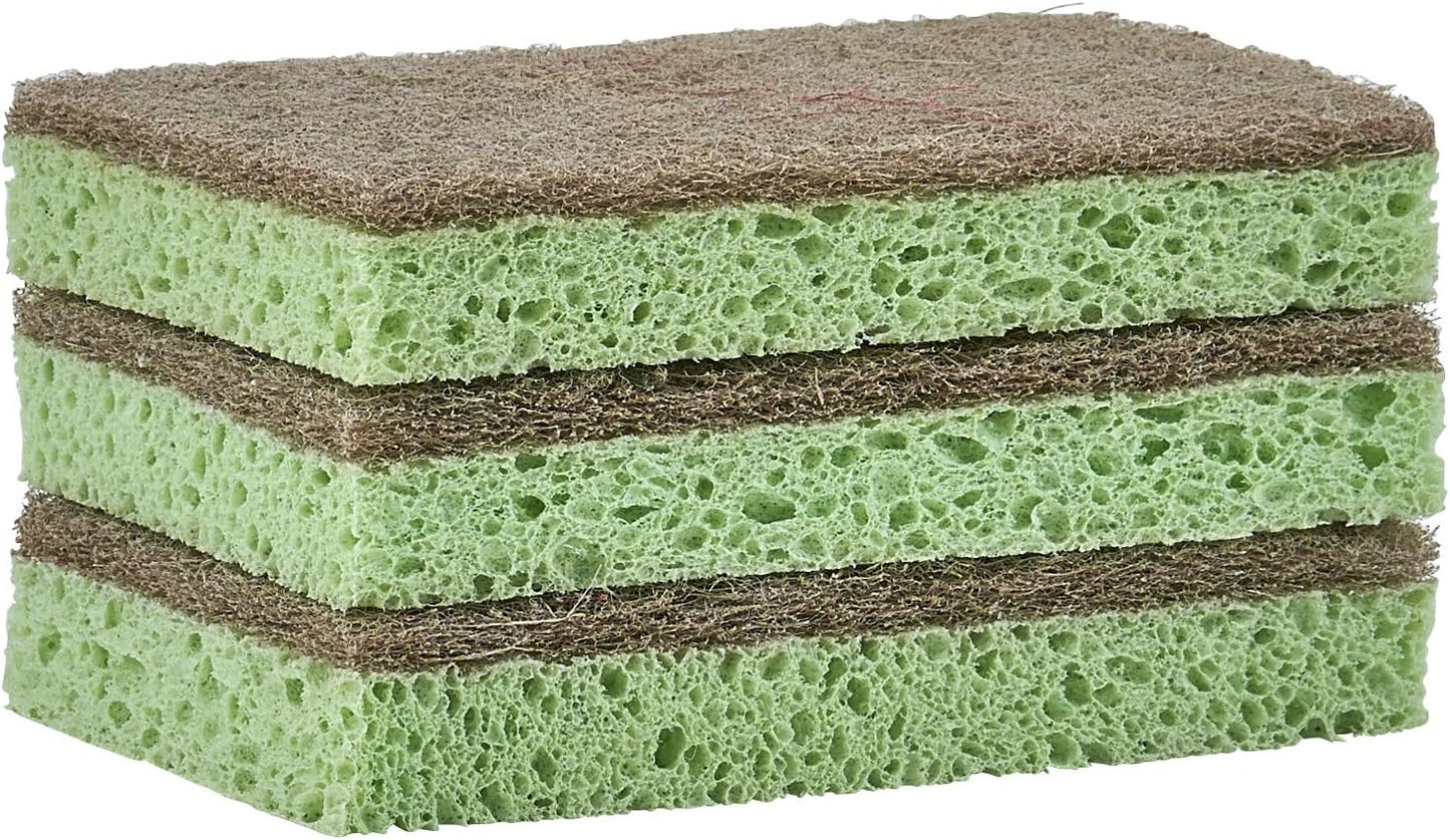 Non-Scratch Cellulose Sponge Kitchen Scrub Sponge with Scouring Pad Set, Good for Non-Stick Cookware Frying Pan, Pot, Counter Top, Sink Scrubbing, Kitchen Scrubbers, Pack of 2, (Red/Pink)