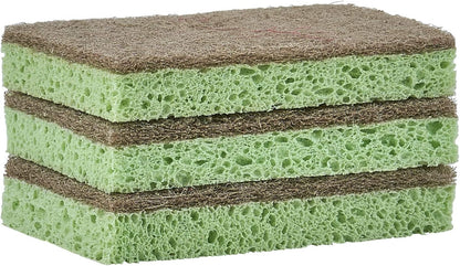 Non-Scratch Cellulose Sponge Kitchen Scrub Sponge with Scouring Pad Set, Good for Non-Stick Cookware Frying Pan, Pot, Counter Top, Sink Scrubbing, Kitchen Scrubbers, Pack of 2, (Red/Pink)