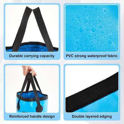 3 Pcs Collapsible Bucket Foldable Bucket with Handle, Cleaning Tools for Camping Fishing Hiking to Hold Water with Carry Bag Multiple Use Portable Lightweight (12L,Blue)