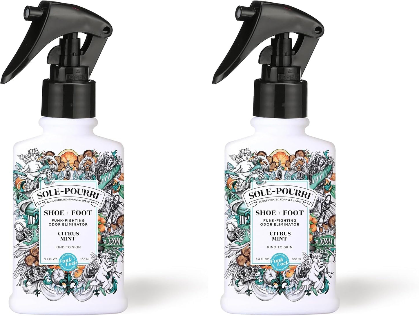 Sole-Pourri Shoe Deodorizer + Foot Spray, 3.4 Fl Oz, Up to 150 Uses, Funk-Fighting Odor Freshener with Essential Oils, for Smelly Shoes, Feet & Gym Bags, Citrus & Mint Scent