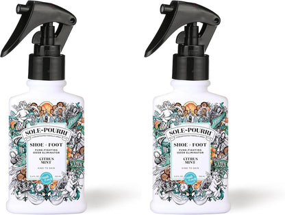 Sole-Pourri Shoe Deodorizer + Foot Spray, 3.4 Fl Oz, Up to 150 Uses, Funk-Fighting Odor Freshener with Essential Oils, for Smelly Shoes, Feet & Gym Bags, Citrus & Mint Scent