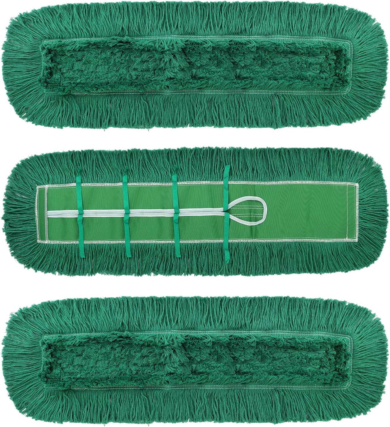 36 Inch Dust Mop Head: Replacement Medium Washable Commercial Mop Head Sweeper and Janitorial Replacement Green (Green - 36 Inch, 3 Pack)