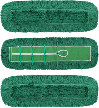 36 Inch Dust Mop Head: Replacement Medium Washable Commercial Mop Head Sweeper and Janitorial Replacement Green (Green - 36 Inch, 3 Pack)