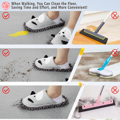 Cartoon Dog Mop Slippers Microfiber Clean Dusting Slippers Detachable Mopping Shoes for Office Home Room (Khaki)