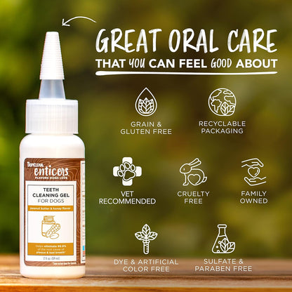 TropiClean Enticers Dog Teeth Cleaning Treat Gel | Peanut Butter Flavored Dog Toothpaste Alternative| 2 oz