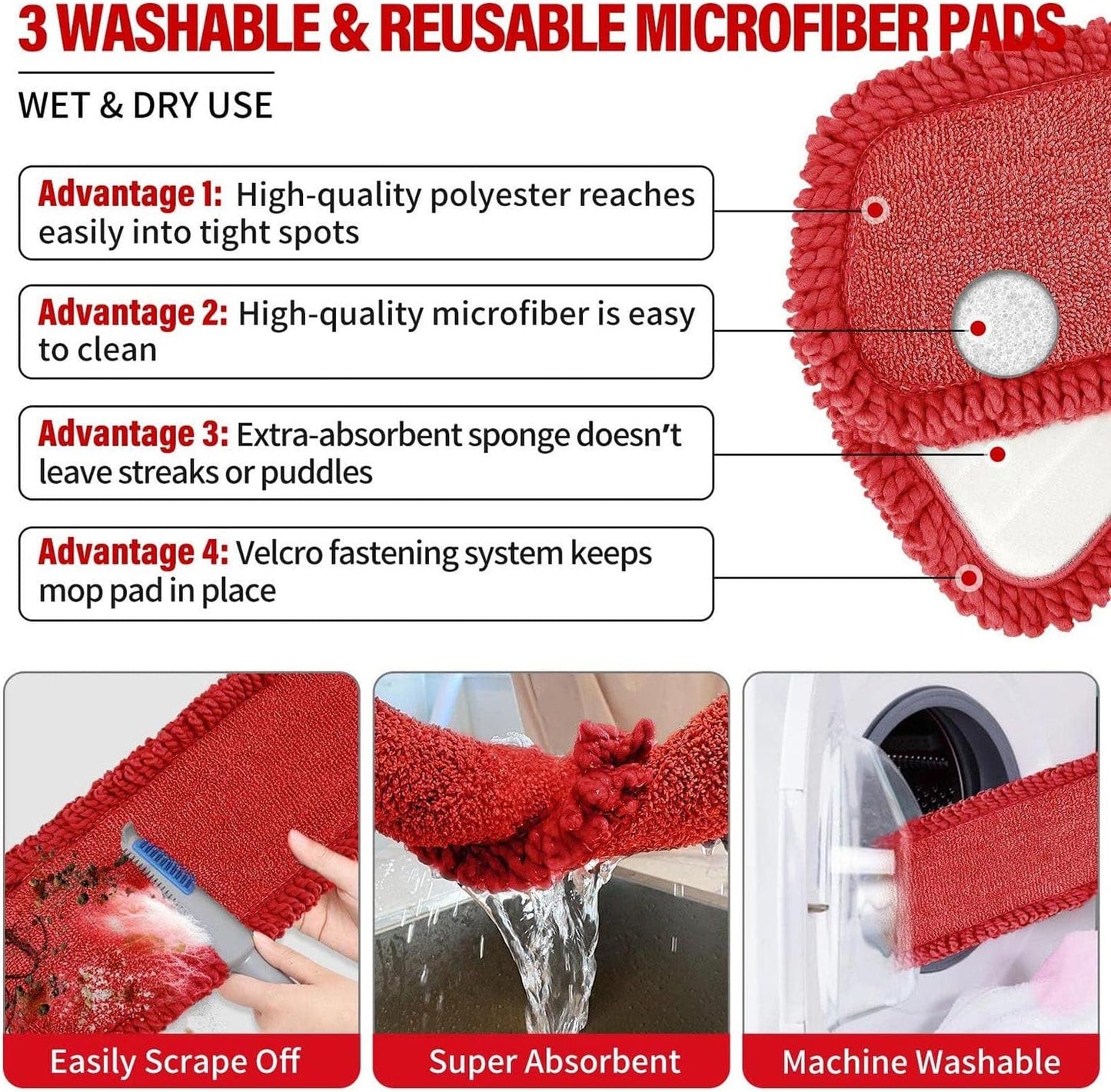 Spray Mops for Floor Cleaning, Microfiber Spray Cleaning Mop Kit with 3 Reusable Washable Pads 700ML Refillable Bottle and Scrubber Flat Mop with 360 Degree Swivel Head for Hardwood Laminate