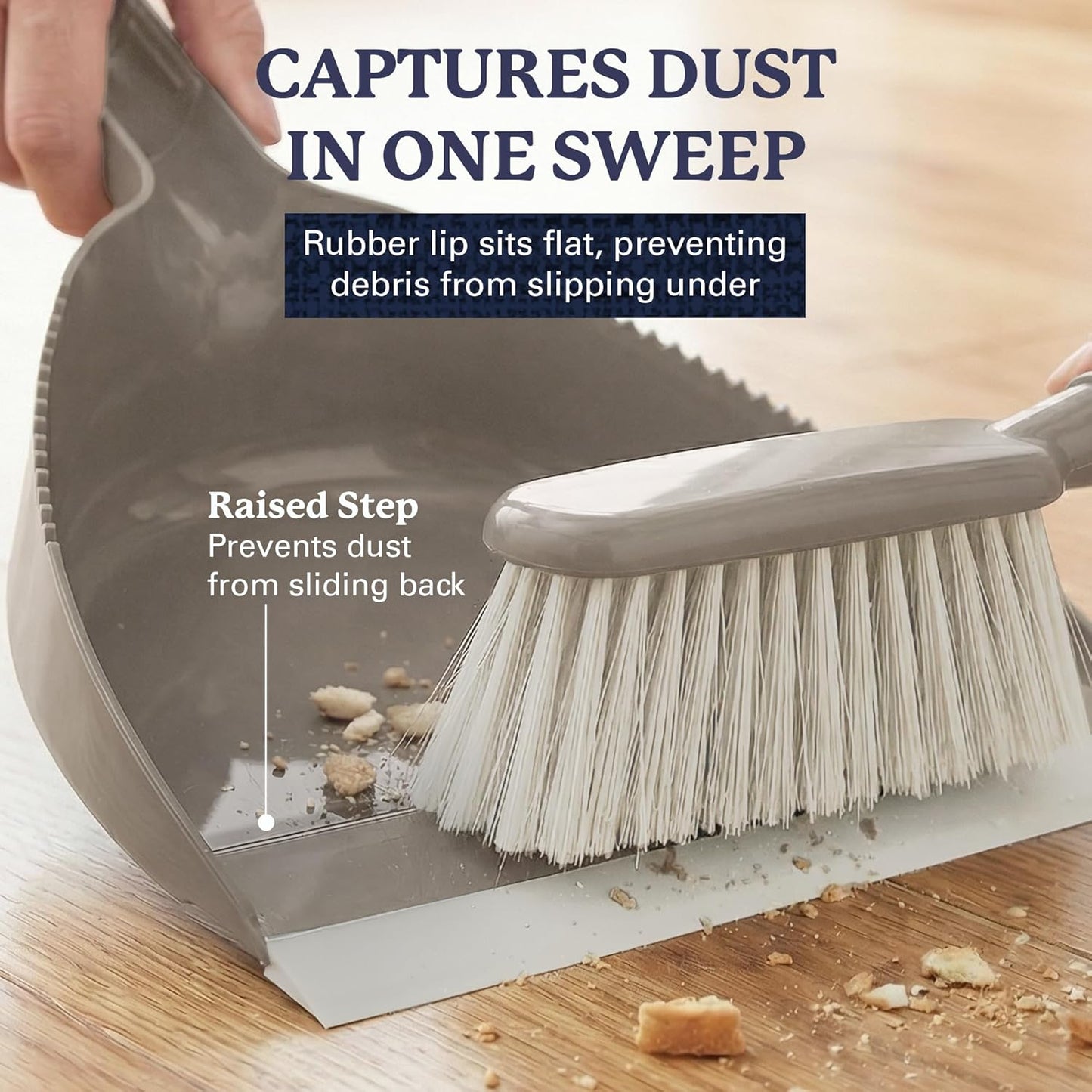 Farberware Handheld Broom and Dustpan Set with Rubber Lip – Small Dust Pan and Brush Set for Kitchen Crumbs, Cat Litter, Compact Hand Broom with Soft Grip Handle for Home Cleaning