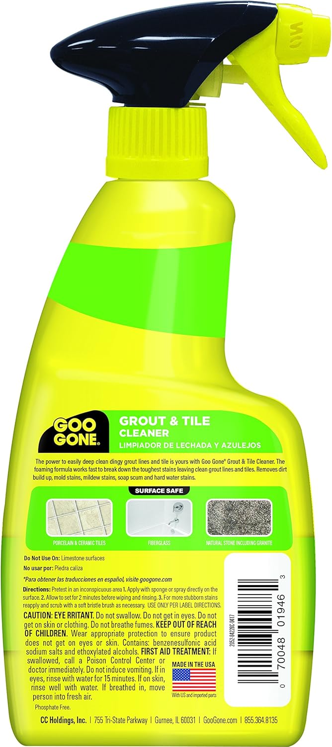 Goo Gone Grout & Tile Cleaner - 28 Ounce - Removes Tough Stains Dirt Caused By Mold Mildew Soap Scum and Hard Water Staining - Safe on Tile Ceramic Porcelain