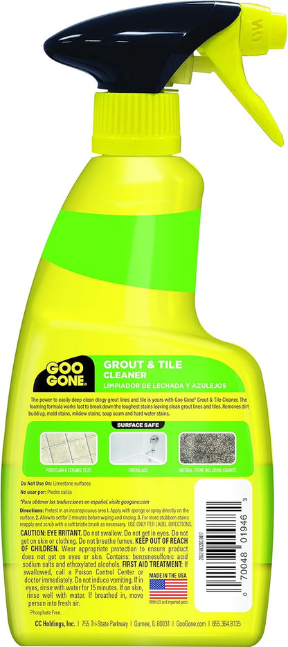 Goo Gone Grout & Tile Cleaner - 28 Ounce - Removes Tough Stains Dirt Caused By Mold Mildew Soap Scum and Hard Water Staining - Safe on Tile Ceramic Porcelain