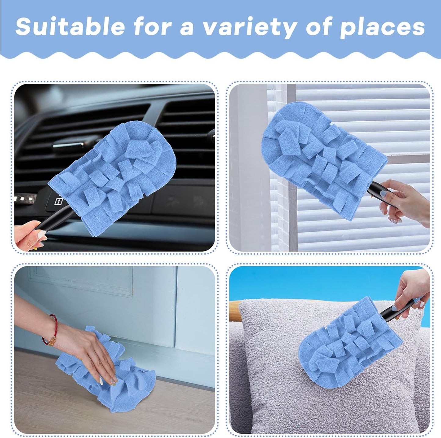 Zubebe 12 Pcs Duster Refill Reusable Fleece Duster Refills Feather Flat Dusters Multi Surface Washable Cleaning Pads Tools for Home, Blinds, Car, Pet, Furniture, Fans (Dark Color)