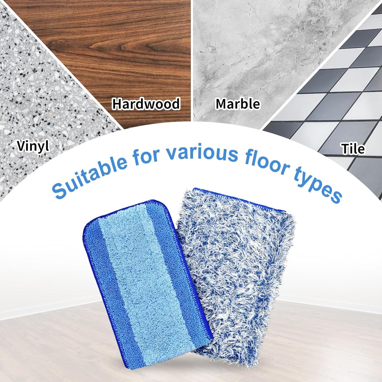 8 Pack Microfiber Cleaning Pad for Bona Mop Hardwood & Hard Surface Floors Dry and Wet Floor Cleaning - Includes 4 Microfiber Cleaning Pad, 2 Deep Clean Pads and 2 Dusting Pad - Dual Zone Cleaning