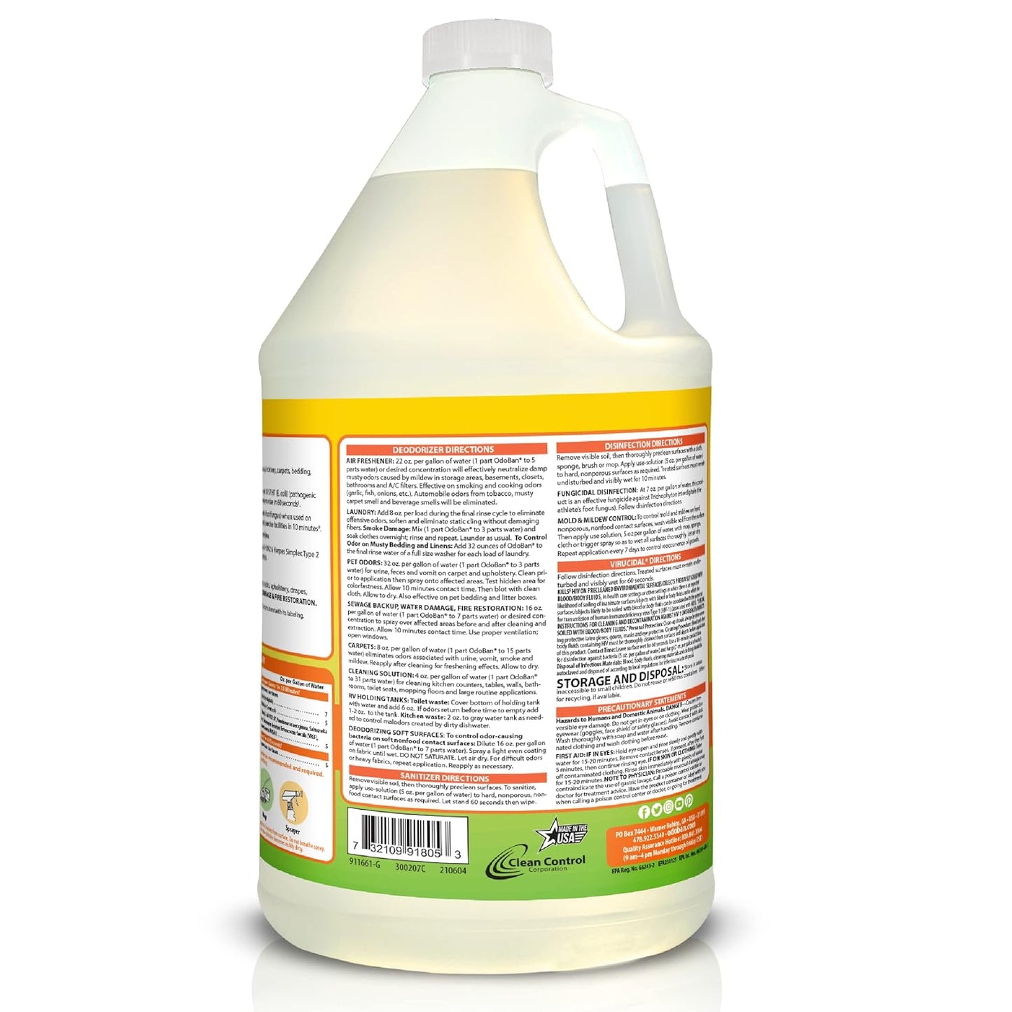 OdoBan Disinfectant Concentrate and Odor Eliminator, 2 Gallons, Citrus Scent