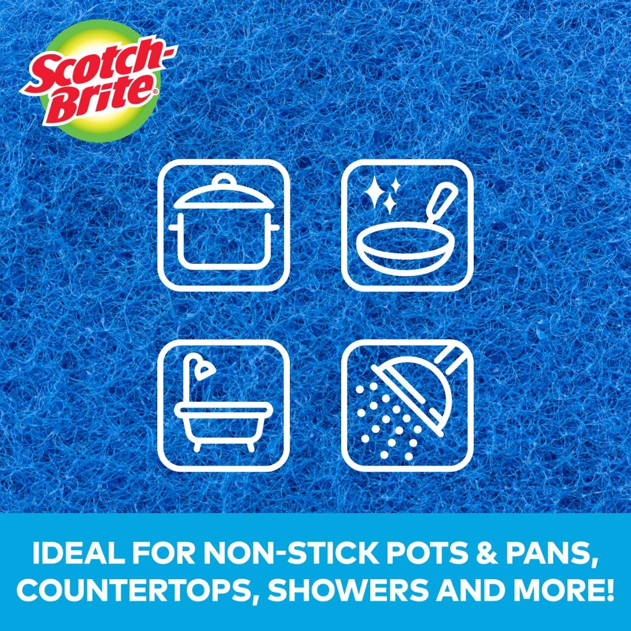 Scotch-Brite Zero Scratch Scouring Pad, Effective + Gentle Dish Scrubber for Household Cleaning, 2 Scrub Pads for Dishes, Nonstick Pots and Pans, Glass, Tubs, Showers, Reusable & Durable