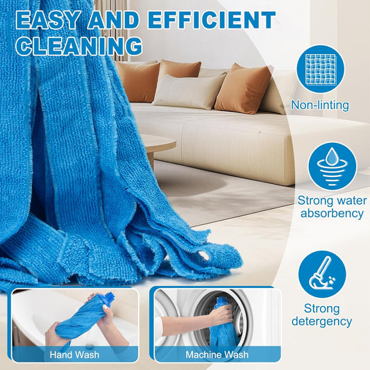 KeFanta Mop, Microfiber Cloth Mops for Floor Cleaning, One Pole with Two Microfiber Cloth Wet Mop Refills, String Mop with 49" Long Handle, Blue (1 Handle & 2 Mop Heads)