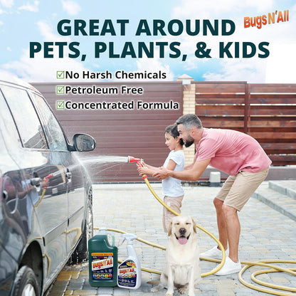 Bugs N’ All Multipurpose Car Cleaner & Degreaser - Bug & Tar Remover Concentrate 32 oz - Exterior Cleaner Safe for Car Paint, Metal, Chrome, Aluminum, Windows & Mirrors - w/Free 32 oz Spray Bottle